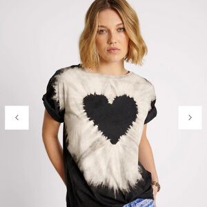 One Teaspoon Black and White Heart Tie-Dye Tee